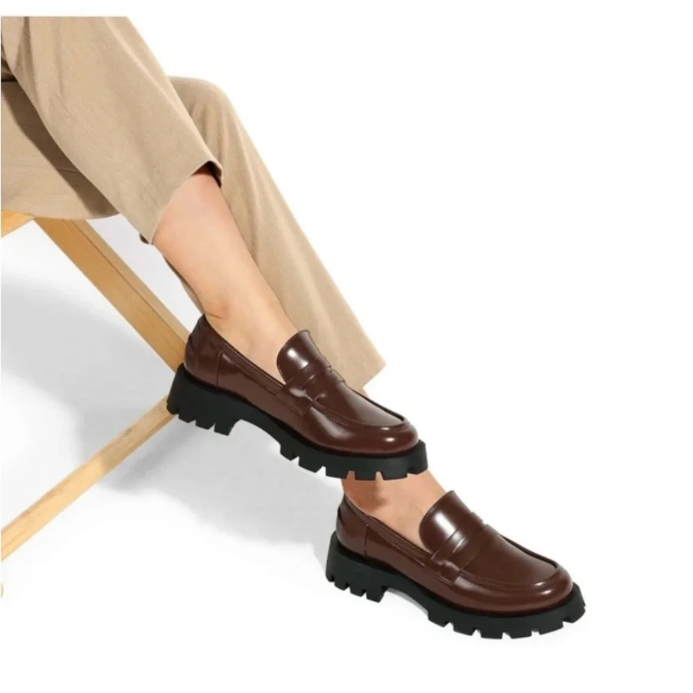 Dream Pairs Brown Patent Platform Loafers